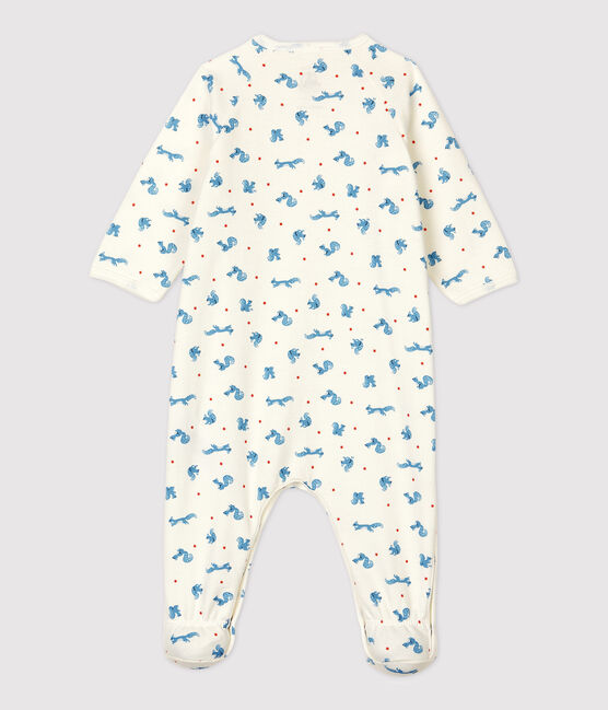 Babies' Organic Cotton Fleece Sleepsuit MARSHMALLOW+OURSIN white/MULTICO orange